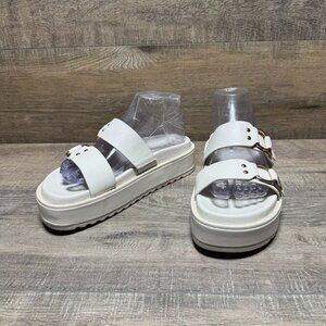 Steve Madden Brooklyn White Faux Leather Platform Slide Sandals Women's Size 8.5